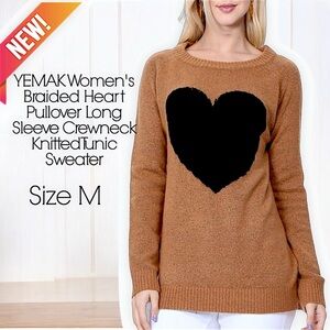 New YEMAK Women’s Braided Heart Pullover Sweater